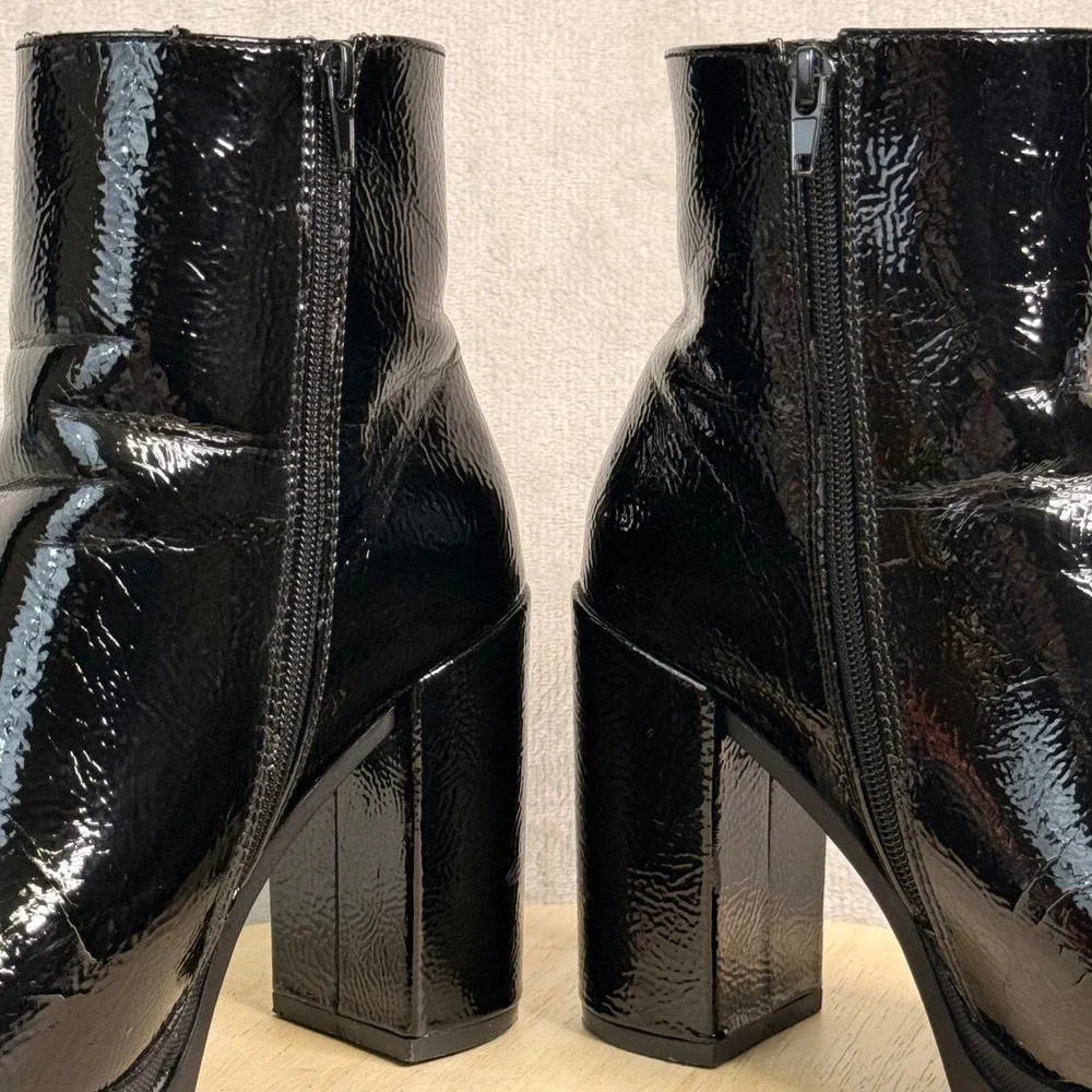 Steve Madden Vintage Black Patent Platform Ankle Boots Block‎ Heel Lug Sole 10M